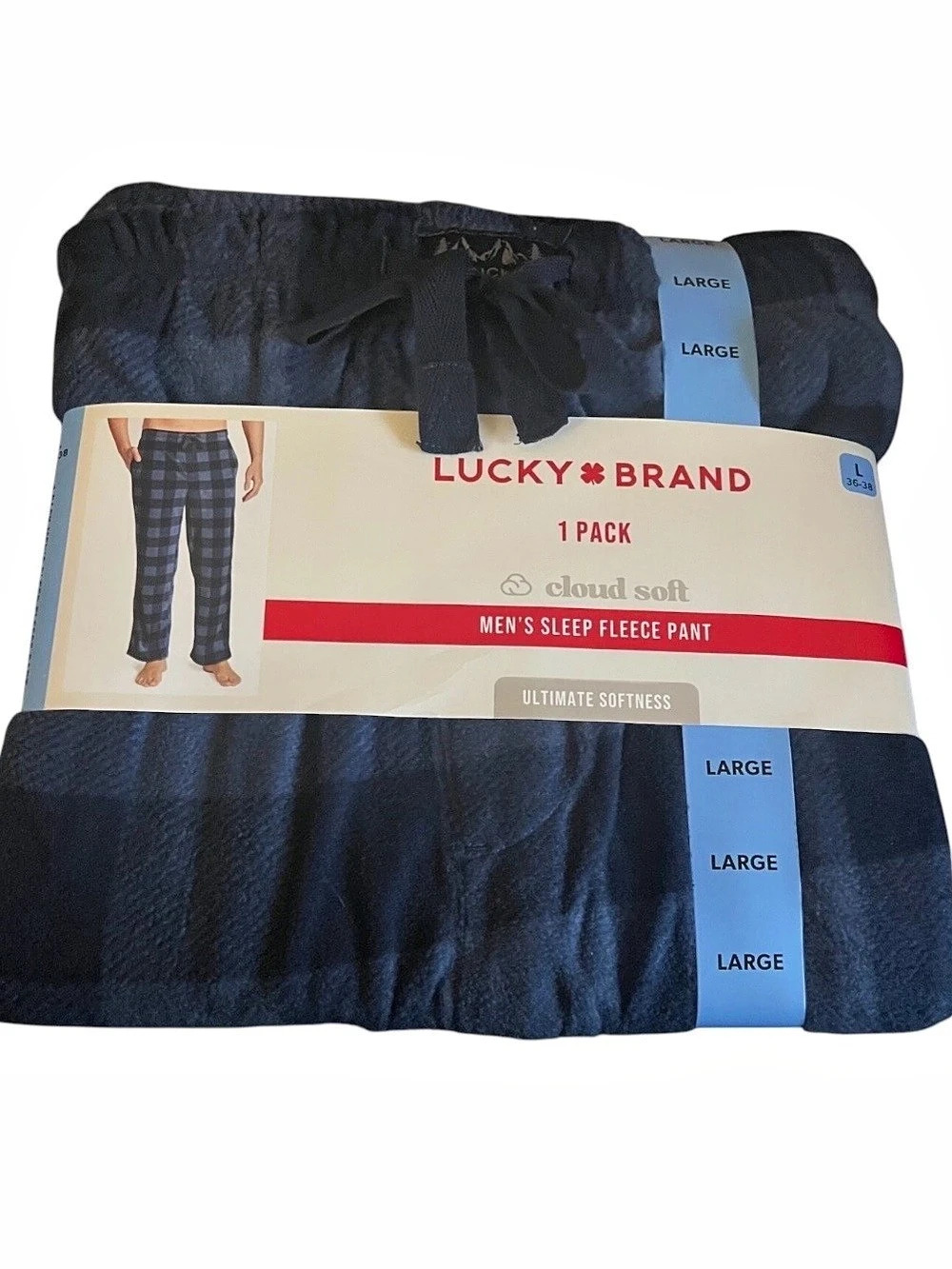 Lucky Brand Mens Size Large Pajama Pants Blue Cloud Fleece Drawstring Waist NWT